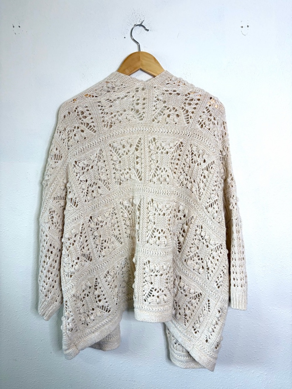 Lucky Brand Crochet Open-Front Cardigan sweater Cream Sz XL boho festival - Picture 7 of 8